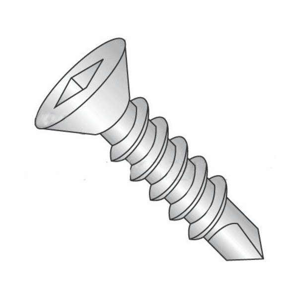 Newport Fasteners Self-Drilling Screw, #12 x 1-3/4 in, 410 Stainless Steel Flat Head Square Drive, 300 PK 372880-300